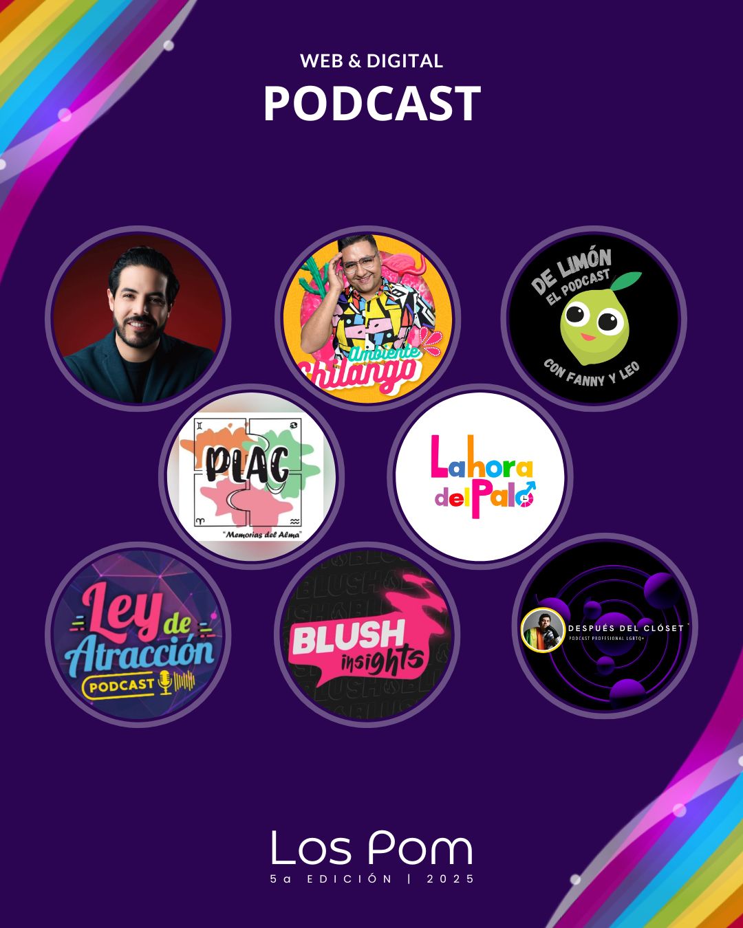 Web & Digital - PODCAST
Vota aquí  
Del 06 al 15 de octubre de 2025
Gracias por sumarse a esta iniciativa y contribuir a nuestra misión de hacernos sentir orgulloses de quienes somos, lo que hacemos y compartimos como comunidad LGBTTTIQ+