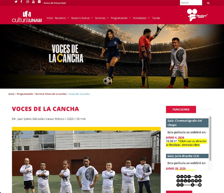 Estreno Voces de la cancha - Filmoteca de la UNAM
